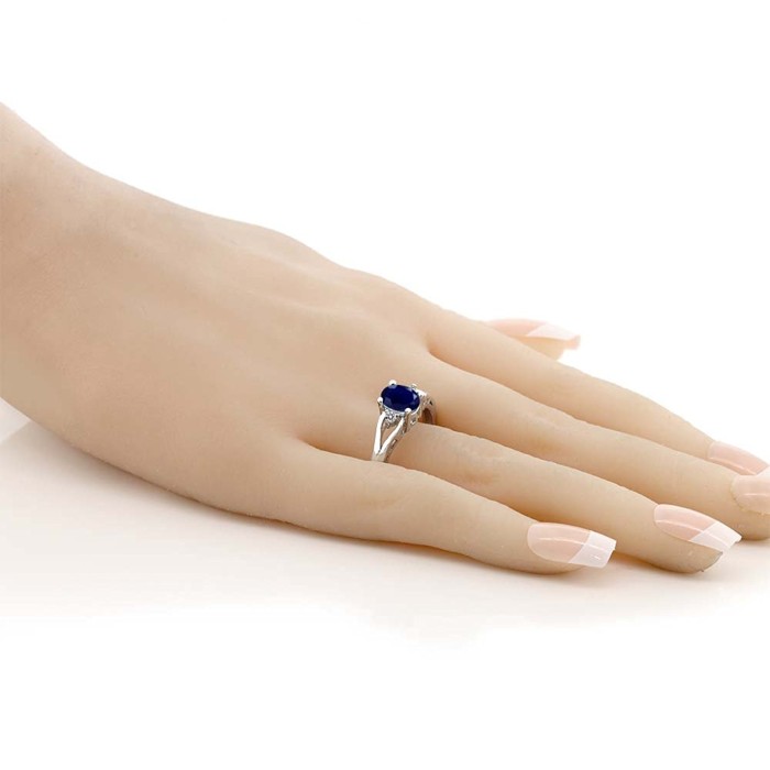 Blue Sapphire & White Sapphire Gemstone 925 Sterling Silver Women's Ring